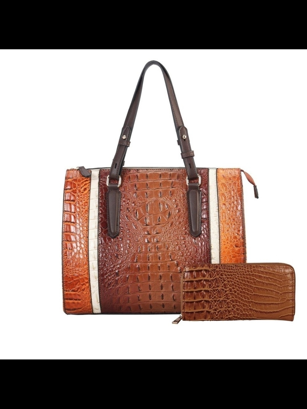 💥New Tote💥Croc-Embossed Women's Tote Handbag with Matching Wallet Set